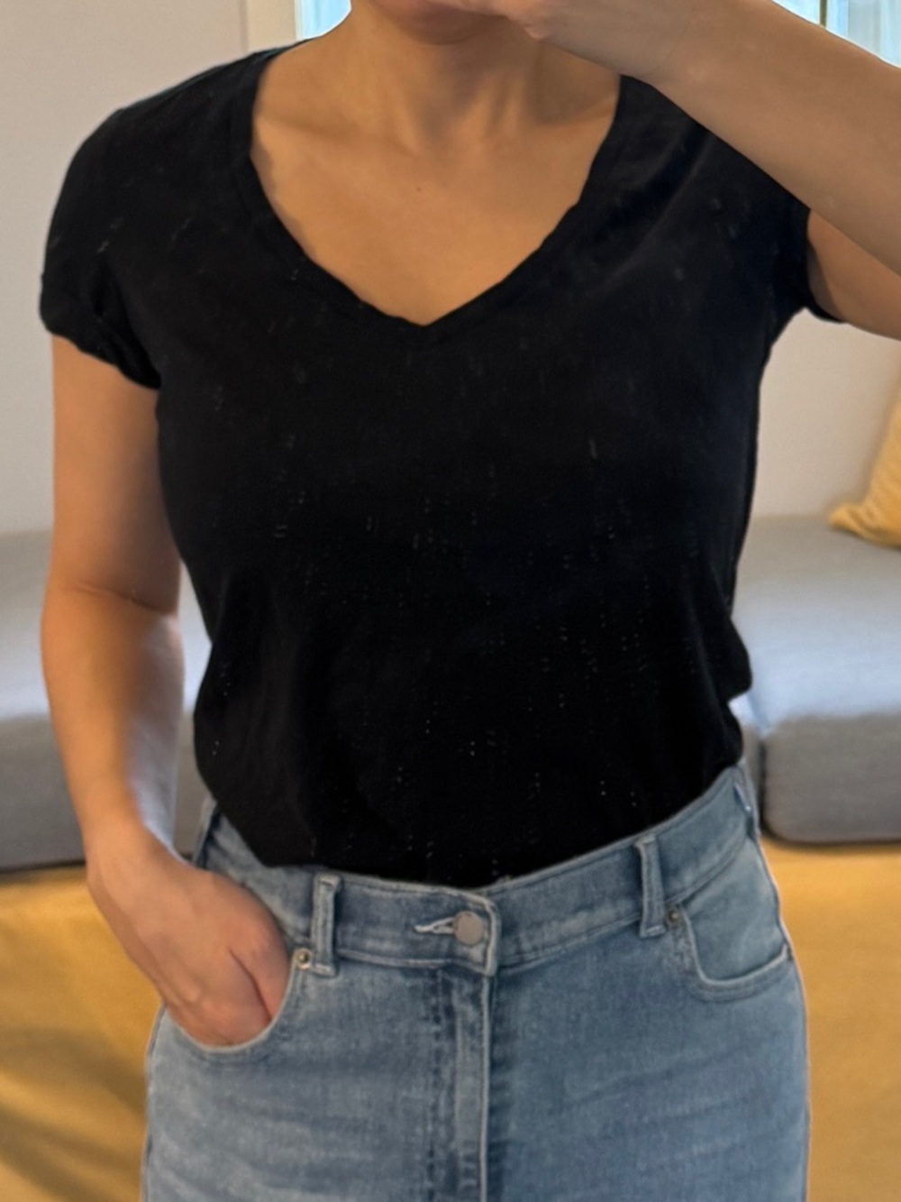 Armani Exchange Women's Black V-Neck Short Sleeve Tee